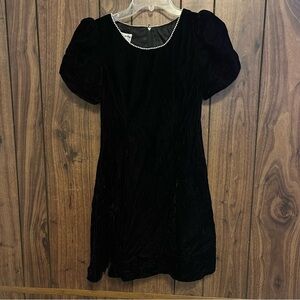 VTG Jessica McClintock Black Velvet Embellished Round Neck Choker Dress Sz 10